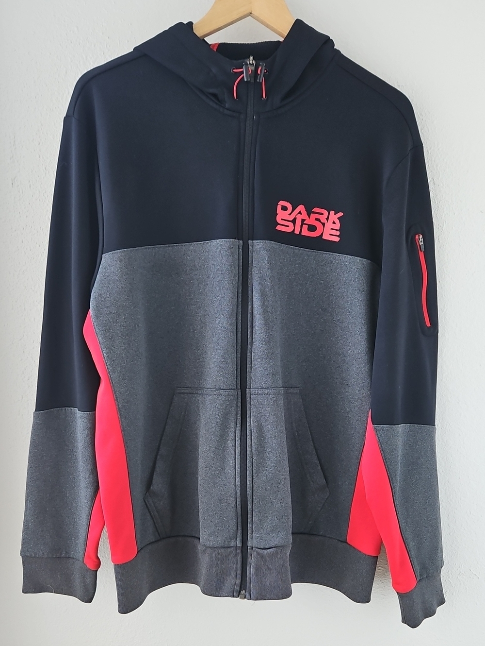 Disney Inspired Black, Charcoal & Red Colorblock Bomber Hoodie